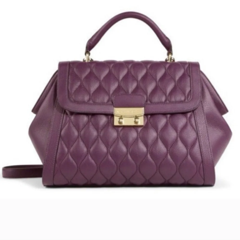 Vera Bradley Quilted Leather Stella Satchel Crossbody Aubergine - Eggplant EUC